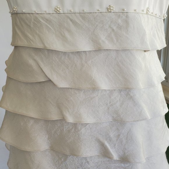 VTG Adrianna Papell Beaded Sleeveless Dress Women's 10 Rayon Ivory Lined Ruffles - Picture 9 of 15